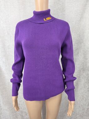 LSU Vintage Y2K Women's Purple Ribbed Turtleneck Sweater By Belle Pointe